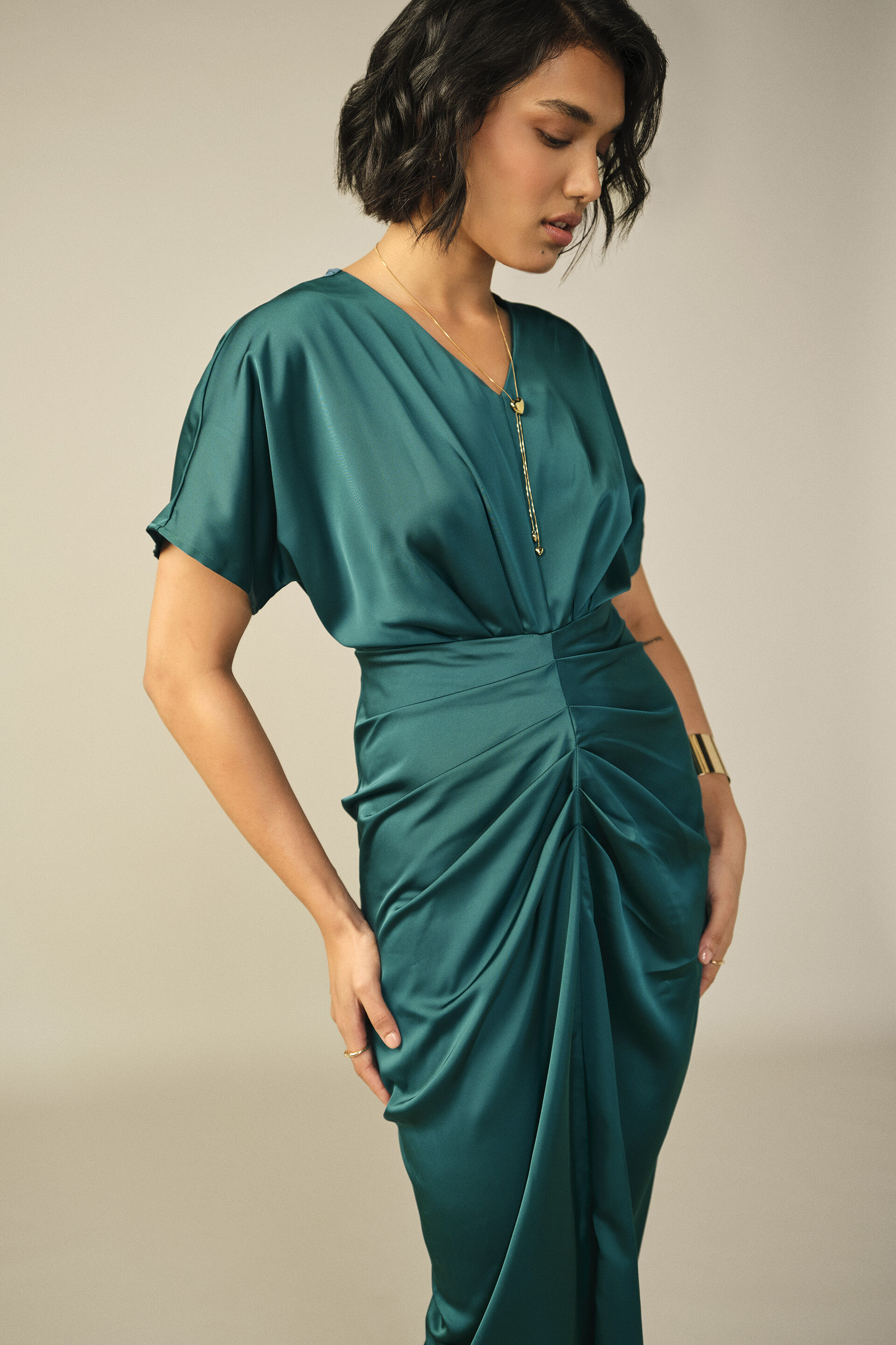 Draped Dress in Teal, Teal, image 5